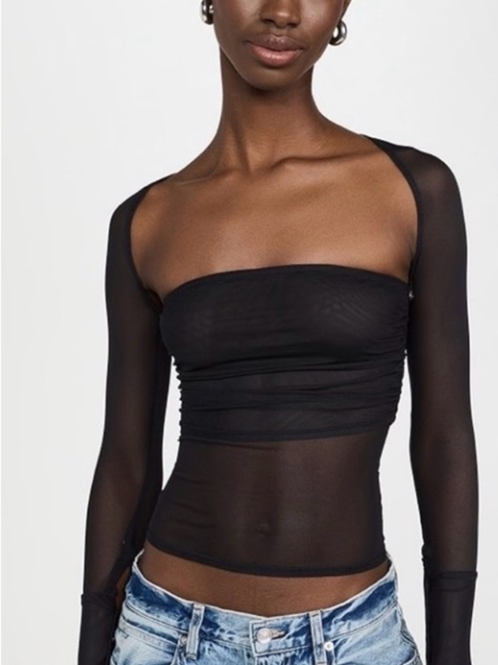 NWT Miaou Black Sheer Long-Sleeve Mesh Crop Top Iris